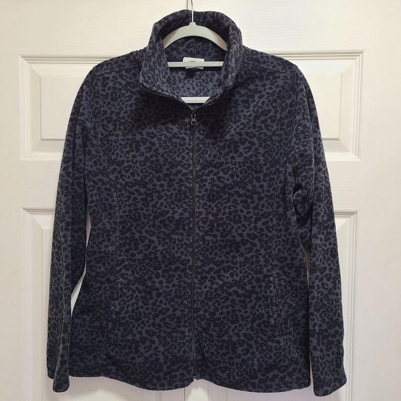 Old Navy Black Leopard Full Zip Fleece‎ pockets size Large - Picture 10 of 10